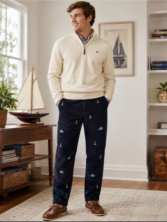 Vineyard Vines Other - Vineyard Vines Corduroy Pants 35x30 Navy Embroidered Lighthouse Boat Preppy